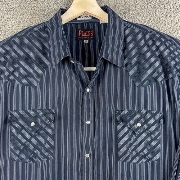 Plains Western Shirt Mens 2X Big Man Black Gray Pearl Snap Cowboy Southwest - Picture 2 of 12